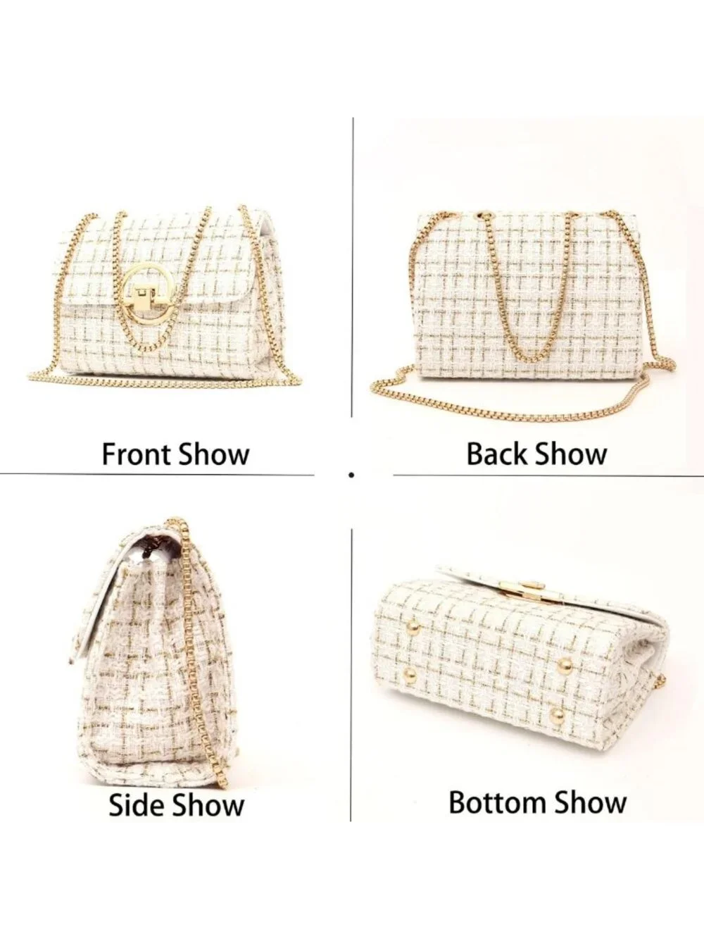 Chic Tweed Small Shoulder Bag | Fashionable Quilted Crossbody & Evening Clutch